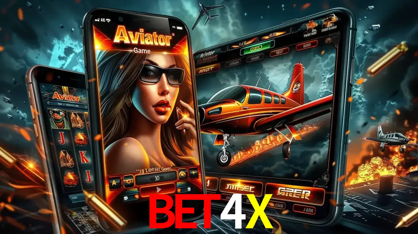 O popular jogo de apostas Aviator exibido em vários celulares e tablets, mostrando a interface emocionante e a ação de voo disponíveis para jogar agora no BET4X.