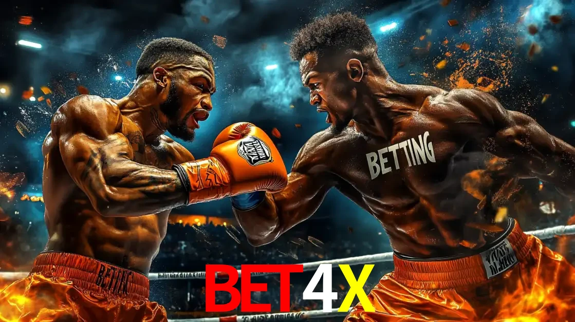 Dois boxeadores em uma luta intensa e explosiva, representando a adrenalina e as oportunidades de apostas em esportes de combate disponíveis na plataforma BET4X.