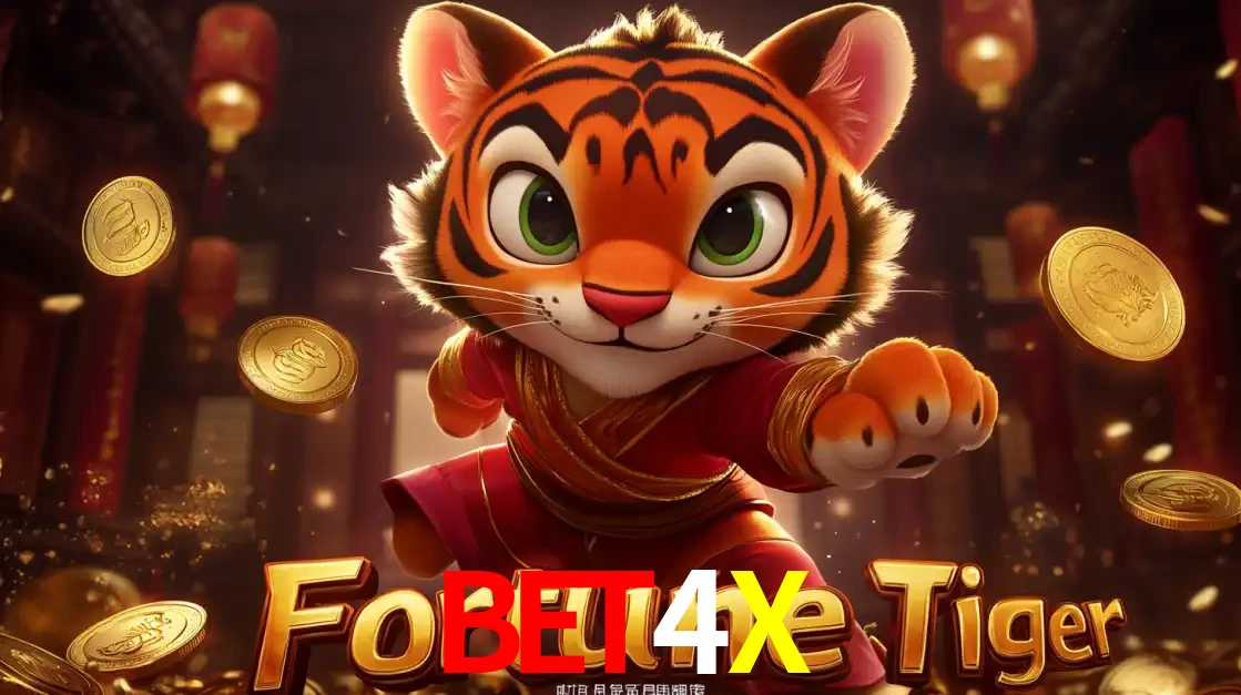 O carismático mascote do jogo de slot Fortune Tiger, um tigre fofo em pose de artes marciais, pronto para trazer sorte e multiplicadores de ganhos no cassino online BET4X.