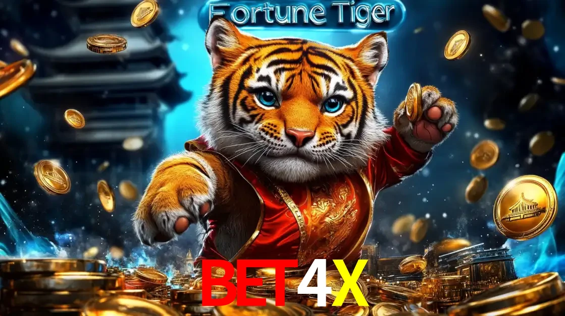 Imagem promocional do jogo de slot Fortune Tiger, com um tigre majestoso em traje tradicional cercado por uma fortuna em moedas de ouro, disponível agora no cassino BET4X.