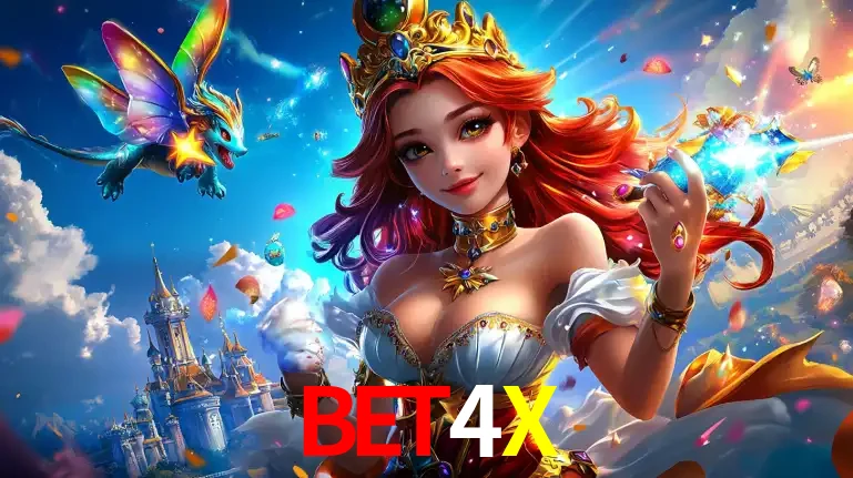 A princesa de um reino de fantasia mágico, com seu pequeno dragão, apresentando um mundo de prêmios encantados nos jogos de caça-níqueis do cassino BET4X.